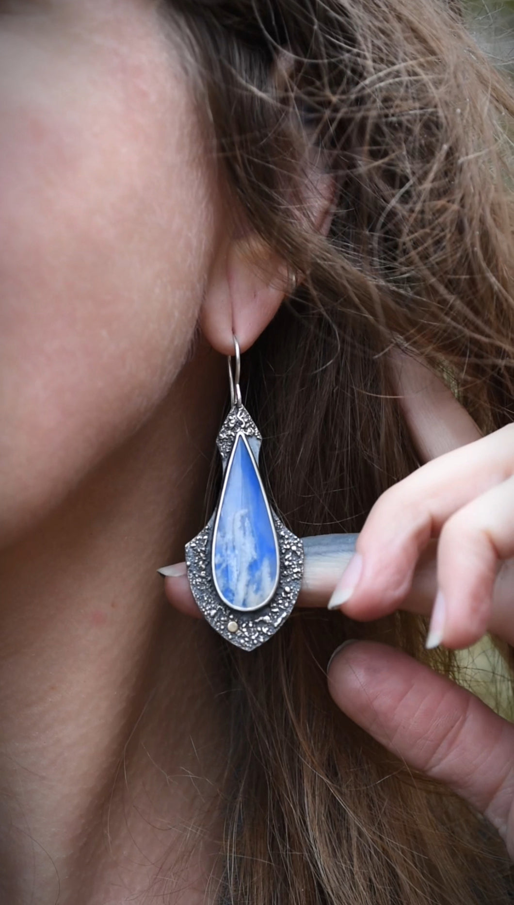 Plume Jasper, Resin & 14k gold earrings