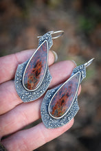 Load image into Gallery viewer, Plume Agate in Chrysocolla Earrings