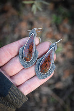 Load image into Gallery viewer, Plume Agate in Chrysocolla Earrings