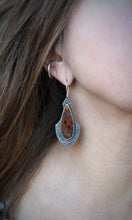 Load image into Gallery viewer, Plume Agate in Chrysocolla Earrings